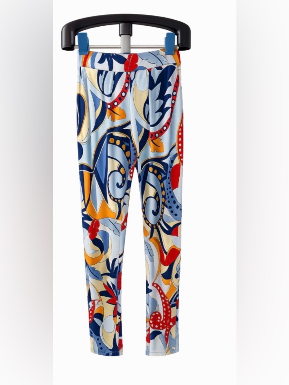 Gran Sasso Bold Abstract Print Stretch Pants in Light Blue, Navy & Red
